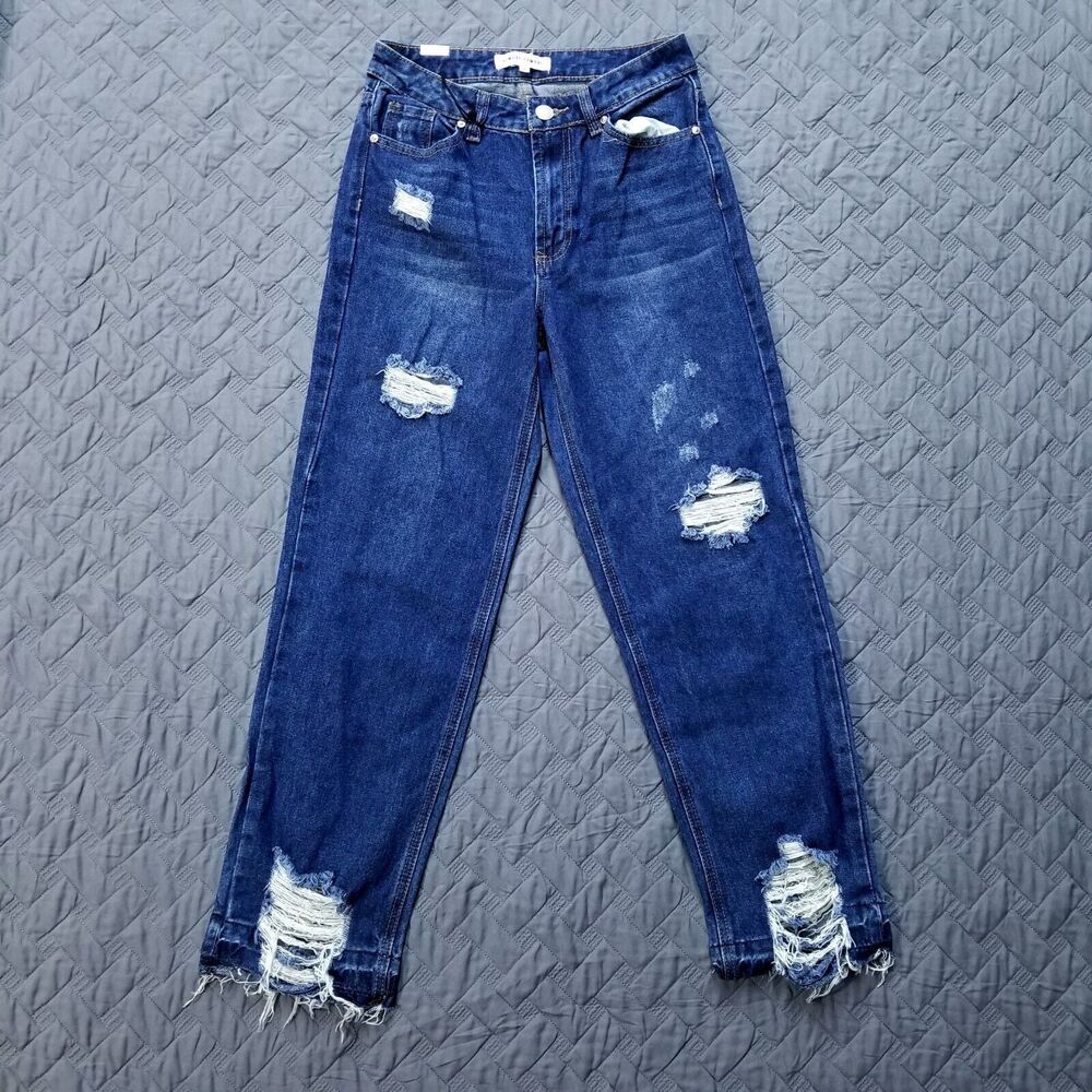 Almost Famous Jeans‎ Womens 3 Blue Straight Distressed Dark Wash Denim